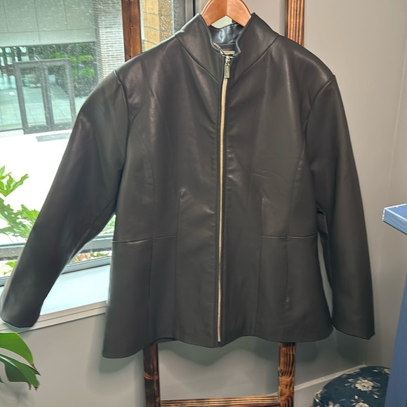 Kenneth Cole Jackets & Blazers - Kenneth Cole Gray/Brown Vegan Leather Jacket